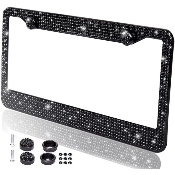 Black Crystal Rhinestones License Plate Frame 7 rows Special Bling Offer